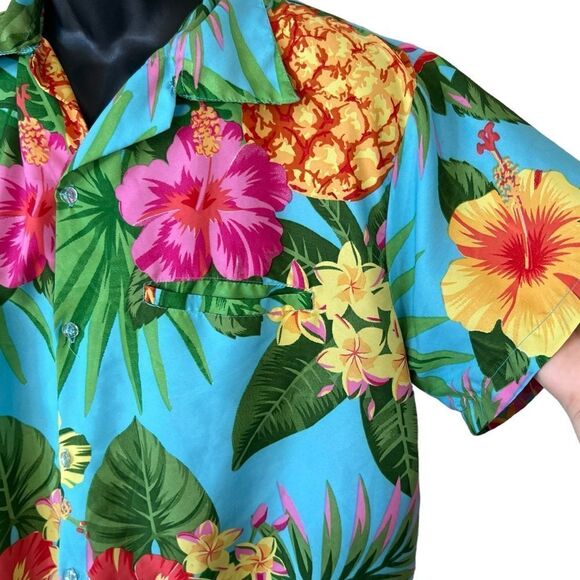 Vintage King Kameha Tropical Hibiscus and Pineapple Print Hawaiian Shirt - Picture 4 of 8
